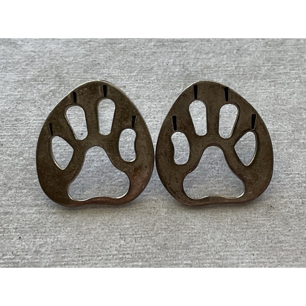 925 Sterling Silver animal paw print stud earrings Dog Vintage Estate Jewelry